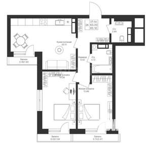 2-к квартира, вторичка, 73м2, 4/6 этаж