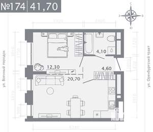 1-к квартира, строящийся дом, 42м2, 21/25 этаж