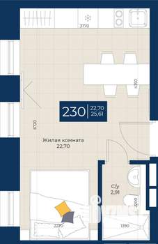 1-к квартира, вторичка, 26м2, 2/5 этаж