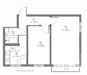 2-к квартира, вторичка, 47м2, 4/5 этаж