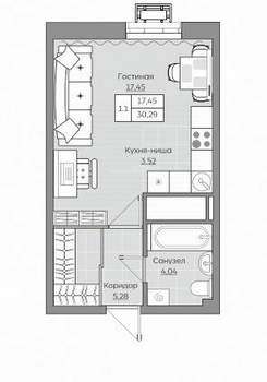 Студия квартира, вторичка, 30м2, 16/25 этаж