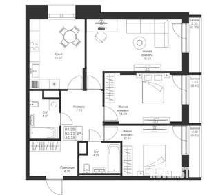 3-к квартира, вторичка, 84м2, 3/24 этаж