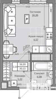 1-к квартира, вторичка, 30м2, 25/26 этаж