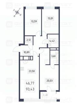 3-к квартира, вторичка, 93м2, 3/7 этаж