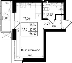 Студия квартира, строящийся дом, 24м2, 7/15 этаж