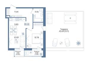 1-к квартира, вторичка, 58м2, 7/13 этаж