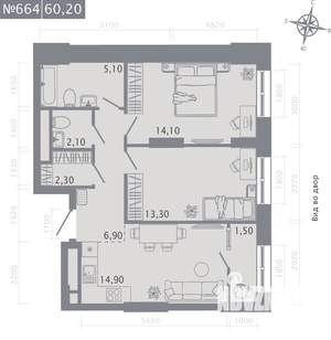 2-к квартира, вторичка, 60м2, 1/23 этаж