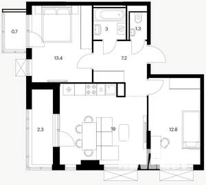 2-к квартира, вторичка, 60м2, 8/17 этаж
