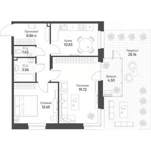 2-к квартира, вторичка, 67м2, 3/19 этаж