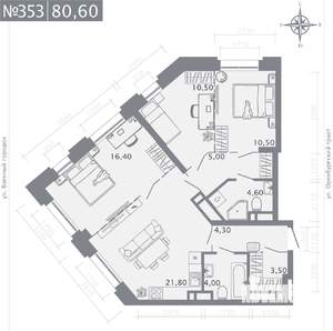 3-к квартира, строящийся дом, 81м2, 21/25 этаж