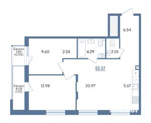 2-к квартира, вторичка, 66м2, 2/13 этаж