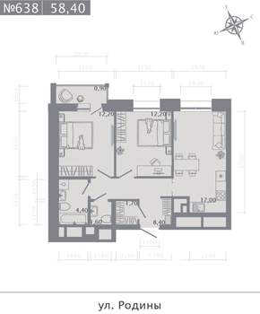 2-к квартира, строящийся дом, 58м2, 12/23 этаж