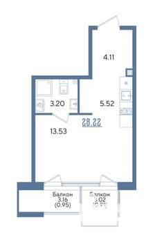 Студия квартира, строящийся дом, 28м2, 3/13 этаж
