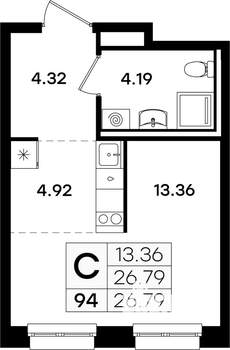 Студия квартира, вторичка, 27м2, 5/11 этаж