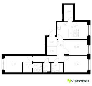 3-к квартира, вторичка, 86м2, 3/7 этаж
