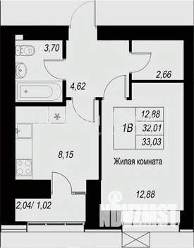 1-к квартира, вторичка, 32м2, 12/15 этаж