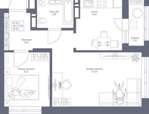 2-к квартира, вторичка, 48м2, 11/22 этаж
