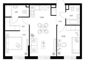 2-к квартира, вторичка, 54м2, 8/24 этаж