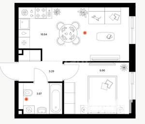 1-к квартира, вторичка, 34м2, 13/24 этаж