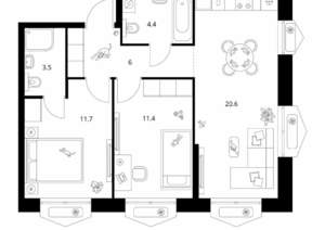 2-к квартира, вторичка, 58м2, 16/26 этаж