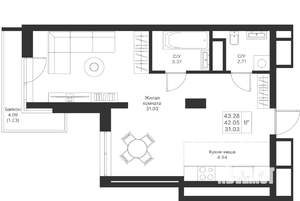 1-к квартира, вторичка, 43м2, 6/25 этаж