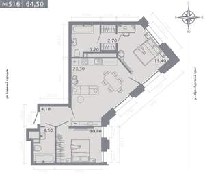 2-к квартира, строящийся дом, 65м2, 18/25 этаж