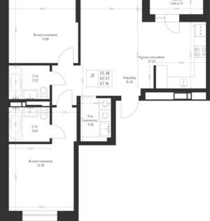 2-к квартира, вторичка, 67м2, 2/23 этаж