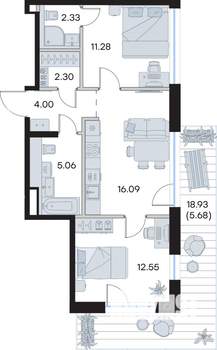 2-к квартира, строящийся дом, 59м2, 7/8 этаж
