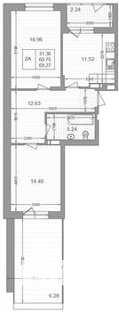 2-к квартира, вторичка, 69м2, 3/17 этаж