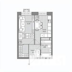 1-к квартира, вторичка, 37м2, 17/19 этаж