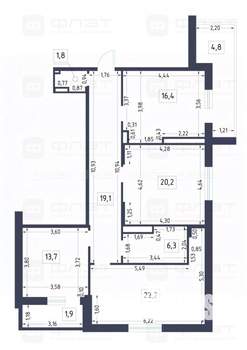 3-к квартира, вторичка, 100м2, 5/18 этаж