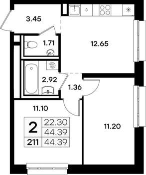 2-к квартира, вторичка, 44м2, 7/11 этаж