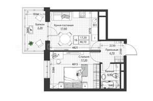 1-к квартира, строящийся дом, 46м2, 3/4 этаж
