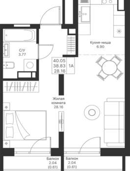 1-к квартира, вторичка, 40м2, 6/24 этаж