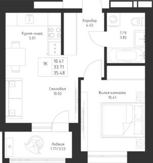 1-к квартира, вторичка, 35м2, 4/23 этаж