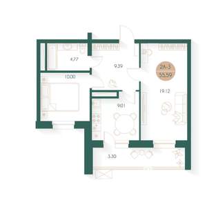 2-к квартира, строящийся дом, 55м2, 13/17 этаж