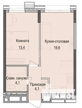 1-к квартира, строящийся дом, 42м2, 3/18 этаж