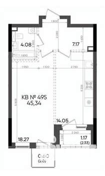 1-к квартира, вторичка, 45м2, 19/23 этаж