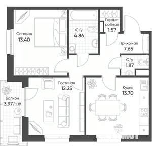 2-к квартира, строящийся дом, 57м2, 4/18 этаж