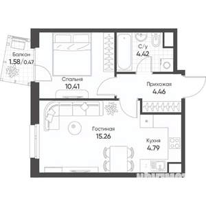 2-к квартира, строящийся дом, 40м2, 14/17 этаж
