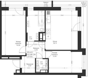 2-к квартира, вторичка, 65м2, 7/24 этаж