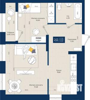 2-к квартира, вторичка, 51м2, 16/20 этаж