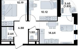 2-к квартира, вторичка, 48м2, 3/10 этаж
