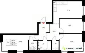 3-к квартира, вторичка, 78м2, 4/22 этаж