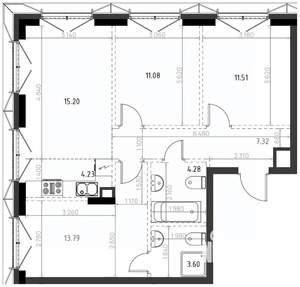 3-к квартира, вторичка, 71м2, 8/15 этаж