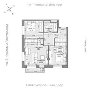 3-к квартира, вторичка, 60м2, 9/19 этаж