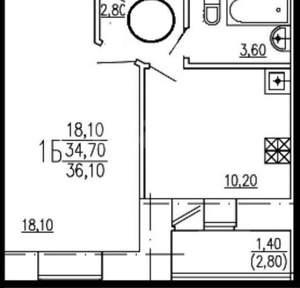 1-к квартира, сданный дом, 35м2, 8/9 этаж