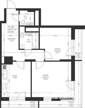 2-к квартира, вторичка, 61м2, 8/24 этаж