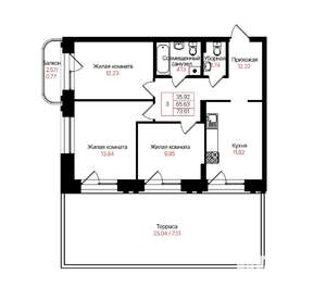 3-к квартира, вторичка, 66м2, 8/25 этаж