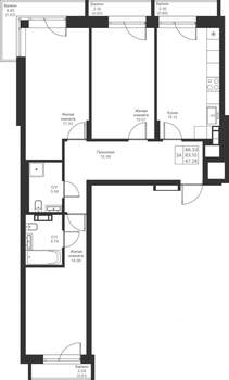 3-к квартира, вторичка, 86м2, 4/25 этаж